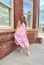 Load image into Gallery viewer, floral printed tiered midi dress - pink