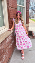 Load image into Gallery viewer, floral printed tiered midi dress - pink