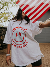 Load image into Gallery viewer, friday + saturday: smiley good day in the USA - white