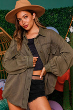 Load image into Gallery viewer, shacket: washed button down shirt jacket - olive