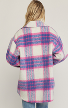 Load image into Gallery viewer, fuzzy plaid button up jacket - pink / blue