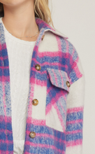 Load image into Gallery viewer, fuzzy plaid button up jacket - pink / blue