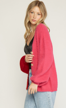 Load image into Gallery viewer, eyelash colorblock button front sweater cardigan - ruby combo