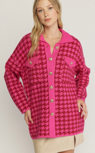 Load image into Gallery viewer, houndstooth collared button up jacket - fuchsia