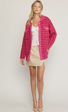 Load image into Gallery viewer, houndstooth collared button up jacket - fuchsia