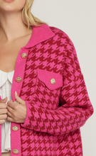 Load image into Gallery viewer, houndstooth collared button up jacket - fuchsia