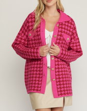 Load image into Gallery viewer, houndstooth collared button up jacket - fuchsia