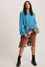 Load image into Gallery viewer, folded cuffs bell sleeve pullover knit sweater - aqua