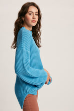 Load image into Gallery viewer, folded cuffs bell sleeve pullover knit sweater - aqua