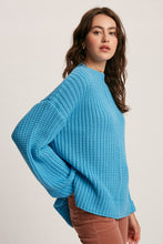 Load image into Gallery viewer, folded cuffs bell sleeve pullover knit sweater - aqua