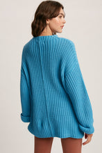Load image into Gallery viewer, folded cuffs bell sleeve pullover knit sweater - aqua