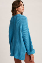 Load image into Gallery viewer, folded cuffs bell sleeve pullover knit sweater - aqua