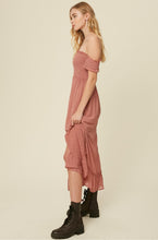 Load image into Gallery viewer, swiss dot off the shoulder smocked maxi dress - dusty rose