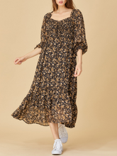 Load image into Gallery viewer, romantic floral midi dress - black