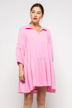 Load image into Gallery viewer, cotton shirt mini dress - cool pink