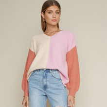 Load image into Gallery viewer, MULTI STRIPED LONG SLEEVE KNIT SWEATER - PINK NATURAL