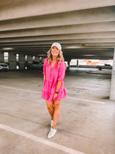 Load image into Gallery viewer, tiered button down mini dress - magenta