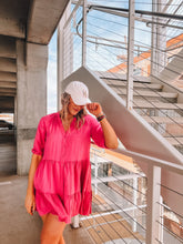 Load image into Gallery viewer, tiered button down mini dress - magenta