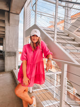 Load image into Gallery viewer, tiered button down mini dress - magenta