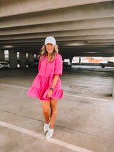 Load image into Gallery viewer, tiered button down mini dress - magenta