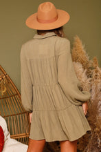 Load image into Gallery viewer, long sleeve button front mini dress olive