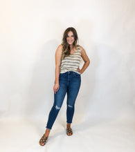 Load image into Gallery viewer, stripe v-neck sweater knit tank top - taupe ivory