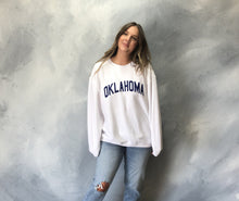 Load image into Gallery viewer, amanda moore designs: "oklahoma" corded crew sweatshirt - white