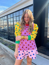 Load image into Gallery viewer, queen of sparkles: colorblock polka dot poof sleeve dress - multi