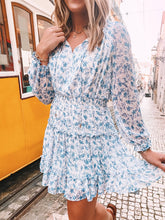 Load image into Gallery viewer, skies are blue: sweet floral mini dress - white/cobalt