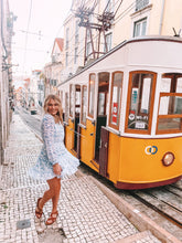 Load image into Gallery viewer, skies are blue: sweet floral mini dress - white/cobalt