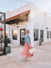 Load image into Gallery viewer, swiss dot off the shoulder smocked maxi dress - dusty rose