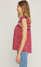 Load image into Gallery viewer, floral print v-neck ruffle sleeve top - burgundy