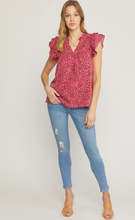 Load image into Gallery viewer, floral print v-neck ruffle sleeve top - burgundy