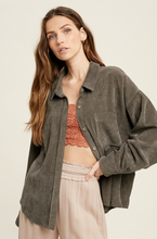 Load image into Gallery viewer, shacket: corduroy front one pocket shirt - charcoal