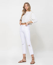 Load image into Gallery viewer, flying monkey: high rise clean cut and fray hem detail crop straight jean - optic white