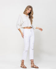 Load image into Gallery viewer, flying monkey: high rise clean cut and fray hem detail crop straight jean - optic white