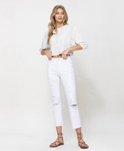 Load image into Gallery viewer, flying monkey: high rise clean cut and fray hem detail crop straight jean - optic white