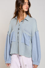 Load image into Gallery viewer, thermal top with balloon sleeves - piegon blue