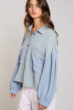 Load image into Gallery viewer, thermal top with balloon sleeves - piegon blue