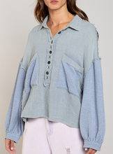 Load image into Gallery viewer, thermal top with balloon sleeves - piegon blue