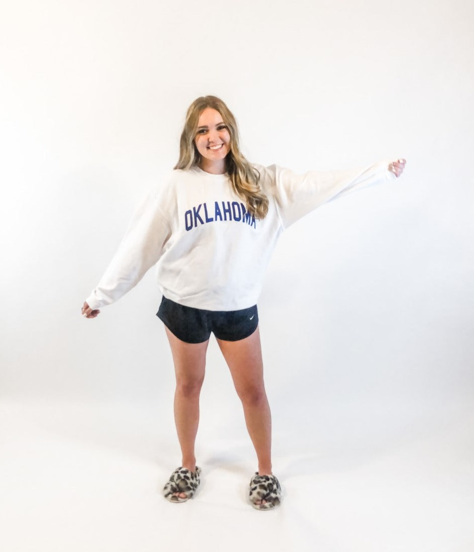 Here For The Cowboys White Corded Graphic Sweatshirt