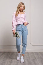 Load image into Gallery viewer, sweetheart neckline gingham blouse - pink