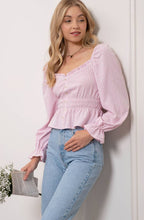 Load image into Gallery viewer, sweetheart neckline gingham blouse - pink