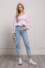 Load image into Gallery viewer, sweetheart neckline gingham blouse - pink