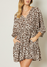 Load image into Gallery viewer, floral print v-neck tiered mini dress - taupe