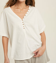 Load image into Gallery viewer, button front v-neck short sleeve top - ivory