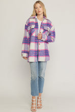 Load image into Gallery viewer, fuzzy plaid button up jacket - pink / blue
