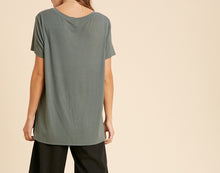 Load image into Gallery viewer, short sleeve v-neck basic knit top - t green