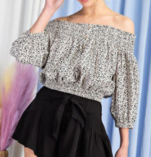Load image into Gallery viewer, smocked off the shoulder top - animal print