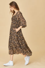 Load image into Gallery viewer, romantic floral midi dress - black